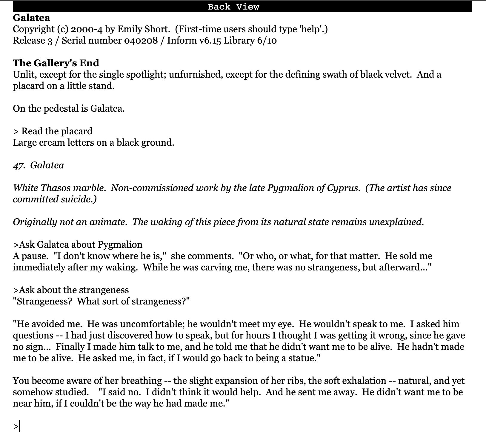 Screenshot from Galatea